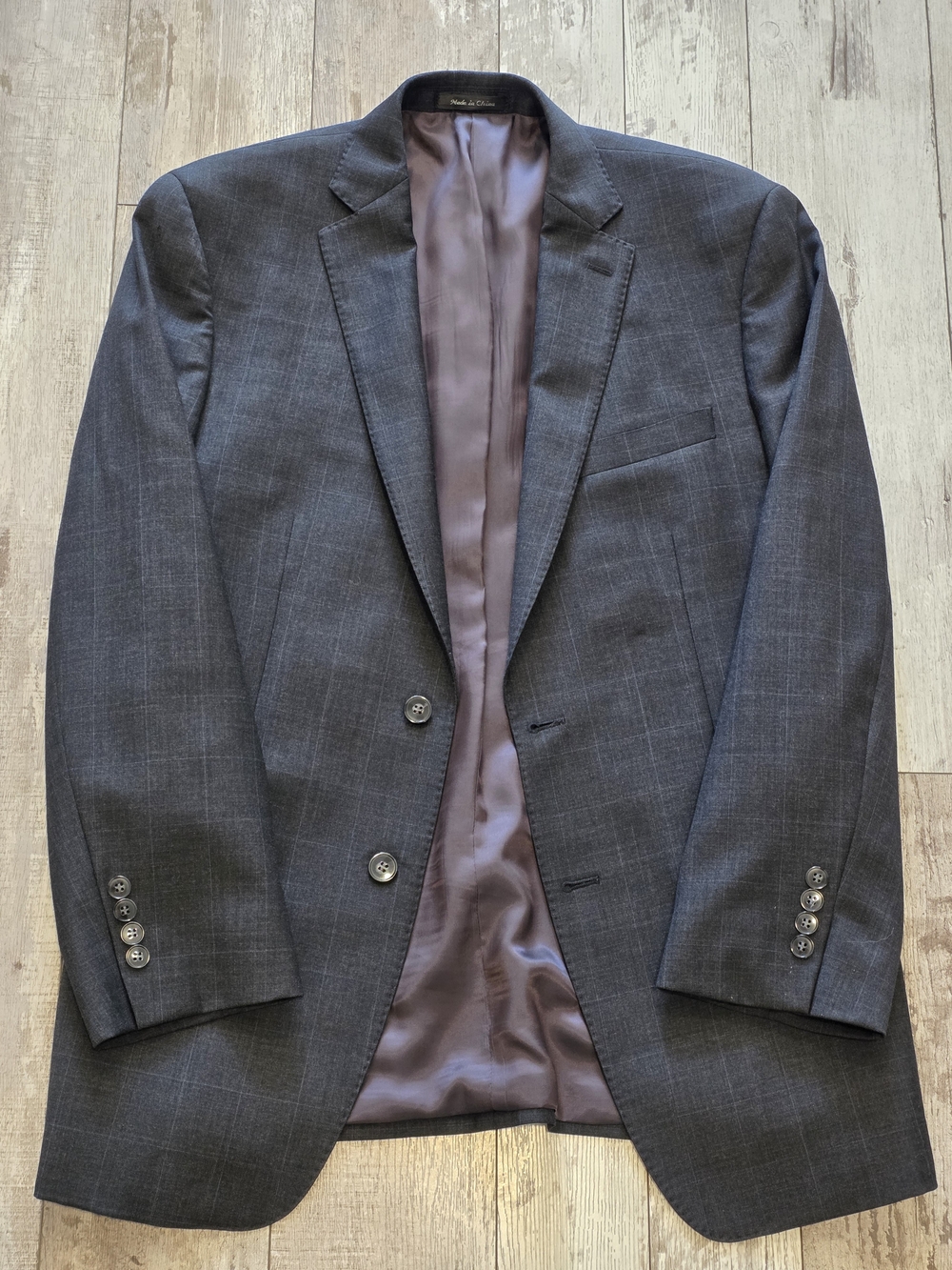 40R Men's Calvin Klein Blazer Hazy Gray Windowpane 100% Wool Sport Coat